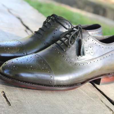 Crafted leather classic green leather oxford lace up dress shoes - Thumbnail 4
