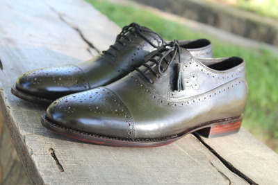 Crafted Leather Classic Green Leather Oxford Lace up Dress Shoes