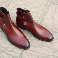 Crafted Leather Bespoke Dress Shoes Burgundy Leather Double Buckle Jodhpur Boot - Thumbnail 2