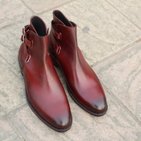 Crafted Leather Bespoke Dress Shoes Burgundy Leather Double Buckle Jodhpur Boot - Thumbnail 3