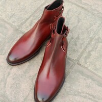 Crafted Leather Bespoke Dress Shoes Burgundy Leather Double Buckle Jodhpur Boot - Thumbnail 4