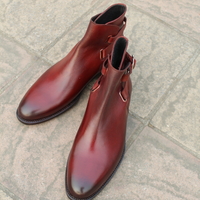 Crafted Leather Bespoke Dress Shoes Burgundy Leather Double Buckle Jodhpur Boot - Thumbnail 5