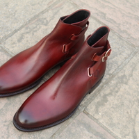 Crafted Leather Bespoke Dress Shoes Burgundy Leather Double Buckle Jodhpur Boot - Thumbnail 6