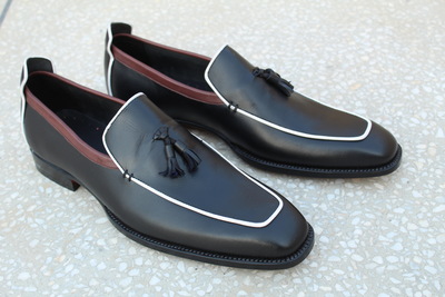Crafted Leather Black Calf Leather Tassel Loafers Dress Shoes
