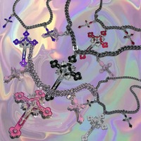 Y2k pink cross necklace - Thumbnail 1