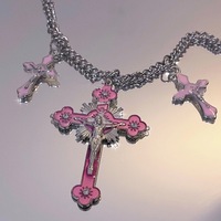 Y2k pink cross necklace - Thumbnail 3