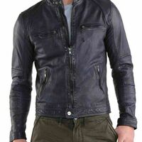 Men's Original Lamb Leather 100% Leather Jacket Motorcycle Biker Open Front Brow - Thumbnail 4