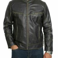 Classic men's lamb leather real leather jacket biker motorcycle slim fit black c - Thumbnail 1