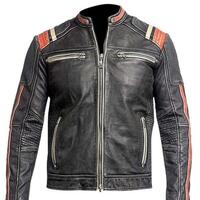 Herren CafeRacer Retro 3,Vintage Motorrad Schwarz Jacke,Distressed 100% Leder,Bi - Thumbnail 4