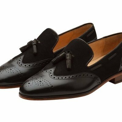Wing tip brogue toe genuine leather black color tassel loafer slip ons men shoes