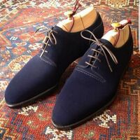 Oxford Suede Handmade Leather Navy Blue Color Rounded Toe Party Wear Men Shoes - Thumbnail 1