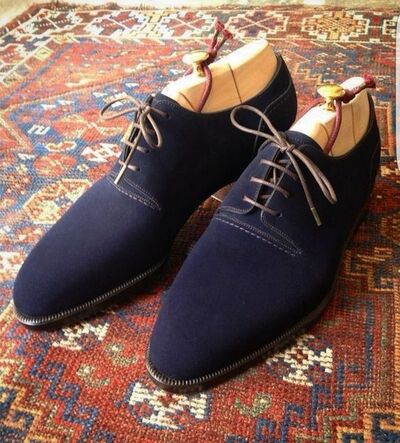 Oxford Suede Handmade Leather Navy Blue Color Rounded Toe Party Wear Men Shoes