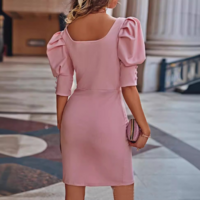 Long Sleeved Temperament Pink Dress - Thumbnail 3