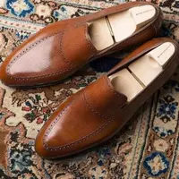 Handmade Men's Brown Penny Loafer Narrow Toe Original Leather Loafer Shoes - Thumbnail 1