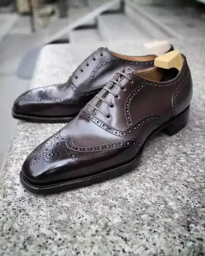 Handmade Men's Dark Brown Leather Oxford Lace Up Chiseled Toe Dress Formal Shoes