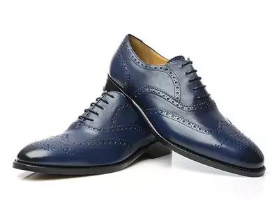 New Handmade Men Navy Blue Brogue Leather Oxford Wingtip Dress Shoes For Men