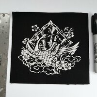 Japanese Crane with Bamboo & Flowers Sew-on Patches - Thumbnail 3