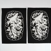 Shark, Chrysanthemums and Skull Japanese Horror Sew-on Patches - Thumbnail 1