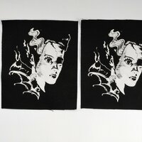 Zombie Bride of Frankenstein & Bat Wings Horror Punk Sew-on Patches - Thumbnail 3