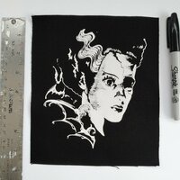 Zombie Bride of Frankenstein & Bat Wings Horror Punk Sew-on Patches - Thumbnail 1