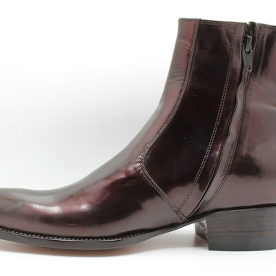 Crafted leather brown patent leather ankle high side zipper jodhpur boot