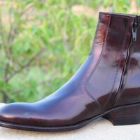 Crafted Leather Brown Patent Leather Ankle High Side Zipper Jodhpur Boot - Thumbnail 2