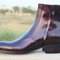 Crafted Leather Brown Patent Leather Ankle High Side Zipper Jodhpur Boot - Thumbnail 3