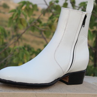 Crafted Leather White Patent Leather Ankle High Side Zipper Jodhpur Boot - Thumbnail 1