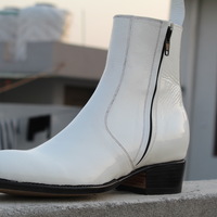 Crafted Leather White Patent Leather Ankle High Side Zipper Jodhpur Boot - Thumbnail 3