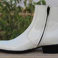 Crafted Leather White Patent Leather Ankle High Side Zipper Jodhpur Boot - Thumbnail 6