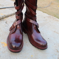 Crafted Leather Bespoke Dress Shoes Burgundy Leather Ankle High Jodhpur Buckle Strap Boot - Thumbnail 1