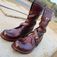 Crafted Leather Bespoke Dress Shoes Burgundy Leather Ankle High Jodhpur Buckle Strap Boot - Thumbnail 3