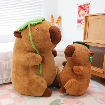 Capybara plush toy doll with lotus leaf