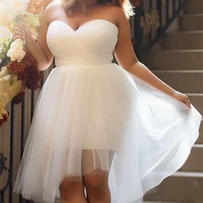 Knee length wedding dresses bridal gown tulle - Thumbnail 1