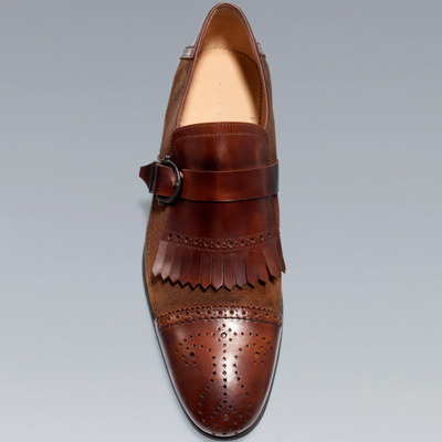 Handmade brown suede outclass finish with combination formal monk strap shoes - Thumbnail 3