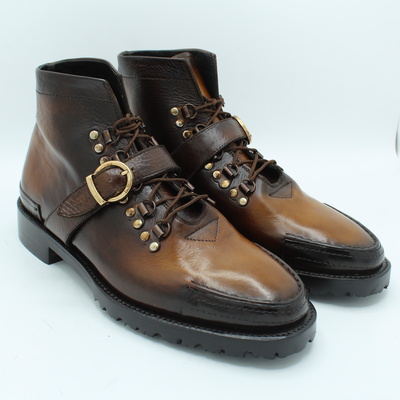 Crafted leather jo ghost men dress shoes brown leather buckle strap lace up boot - Thumbnail 4