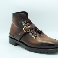 Crafted Leather Jo Ghost Men Dress Shoes Brown Leather Buckle Strap Lace up Boot - Thumbnail 1