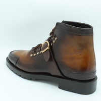 Crafted Leather Jo Ghost Men Dress Shoes Brown Leather Buckle Strap Lace up Boot - Thumbnail 4