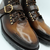 Crafted Leather Jo Ghost Men Dress Shoes Brown Leather Buckle Strap Lace up Boot - Thumbnail 5