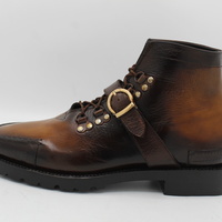 Crafted Leather Jo Ghost Men Dress Shoes Brown Leather Buckle Strap Lace up Boot - Thumbnail 6