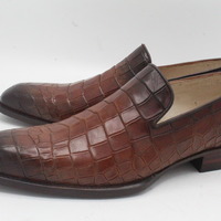 Crafted Leather Men Brown Crocodile/Alligator Loafers Dress Shoes - Thumbnail 1