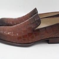 Crafted Leather Men Brown Crocodile/Alligator Loafers Dress Shoes - Thumbnail 2