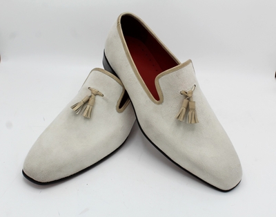 Crafted Leather Classic Men White Suede Leather Tassel Loafers Dress Shoes