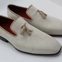  Crafted Leather Classic Men White Suede Leather Tassel Loafers Dress Shoes - Thumbnail 2