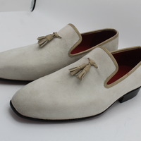  Crafted Leather Classic Men White Suede Leather Tassel Loafers Dress Shoes - Thumbnail 3