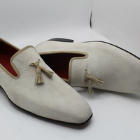  Crafted Leather Classic Men White Suede Leather Tassel Loafers Dress Shoes - Thumbnail 5