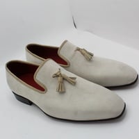  Crafted Leather Classic Men White Suede Leather Tassel Loafers Dress Shoes - Thumbnail 6
