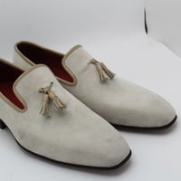  Crafted Leather Classic Men White Suede Leather Tassel Loafers Dress Shoes - Thumbnail 8