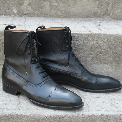 Crafted leather bespoke dress shoes black calf leather ankle high dress boot - Thumbnail 4