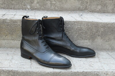 Crafted Leather Bespoke Dress Shoes Black Calf Leather Ankle High Dress Boot